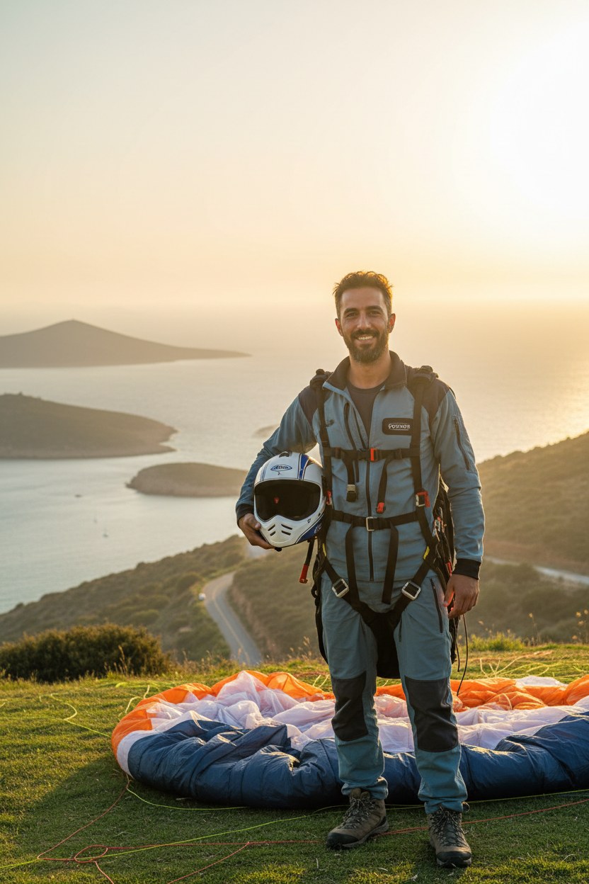 Ölüdeniz üzerinde iniş sonrası bir kulüp üyesi